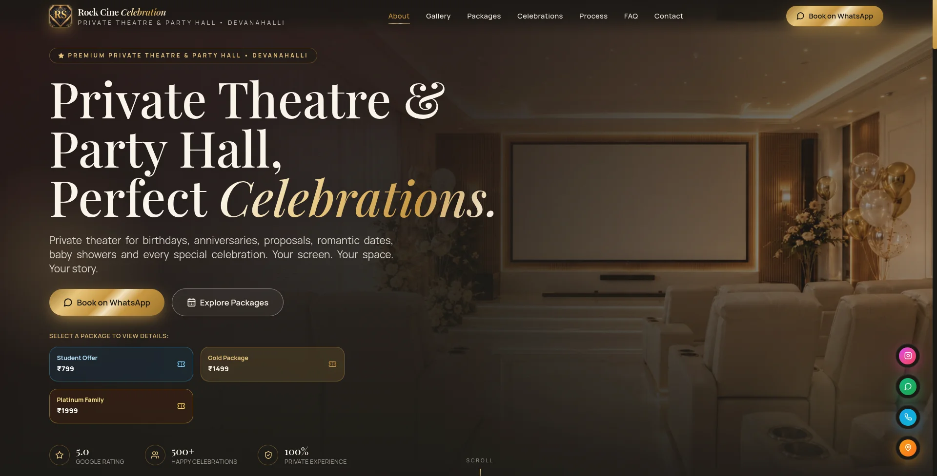 RS Rock Cine Celebration platform shown across its three connected websites.